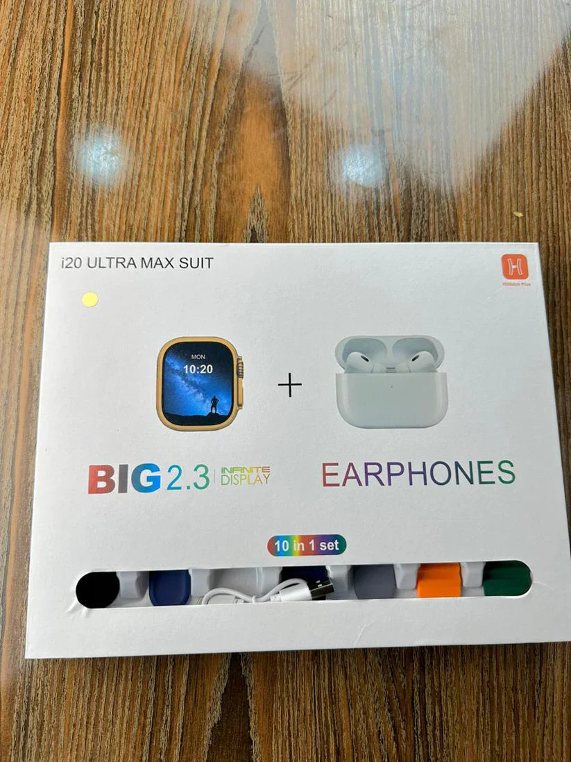 I20 Ultra Max Suit (10-in-1 Set) – Smartwatch & AirPods Combo