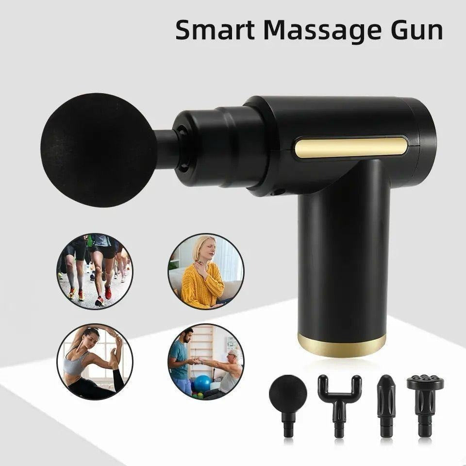 Smart Professional Percussion Massage Gun | Deep Tissue Muscle Massager (4 Heads)