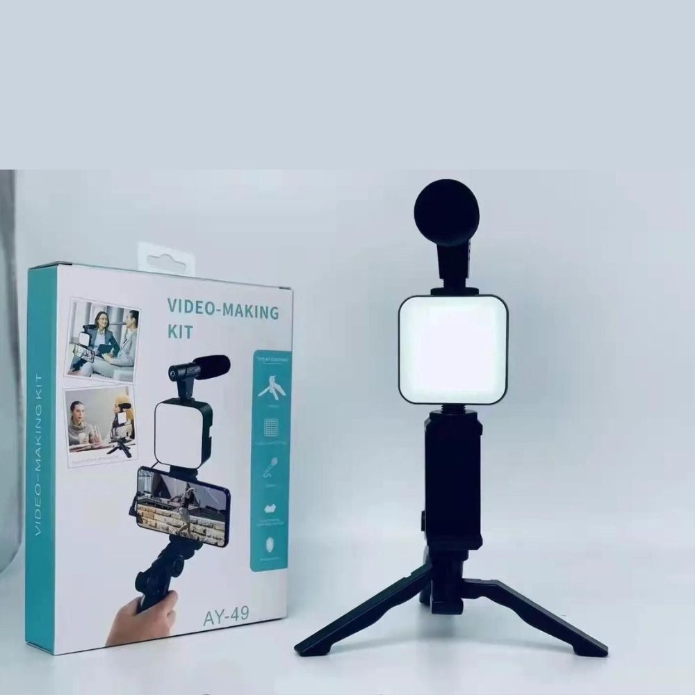 Professional 3-in-1 Vlogging Kit | Tripod, Mic & 360° LED Video Recording Setup