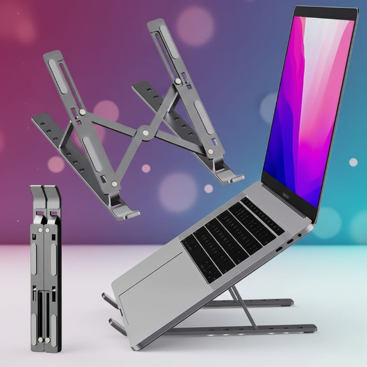 Premium Metal Adjustable Laptop Stand | Ergonomic Foldable & Portable Riser