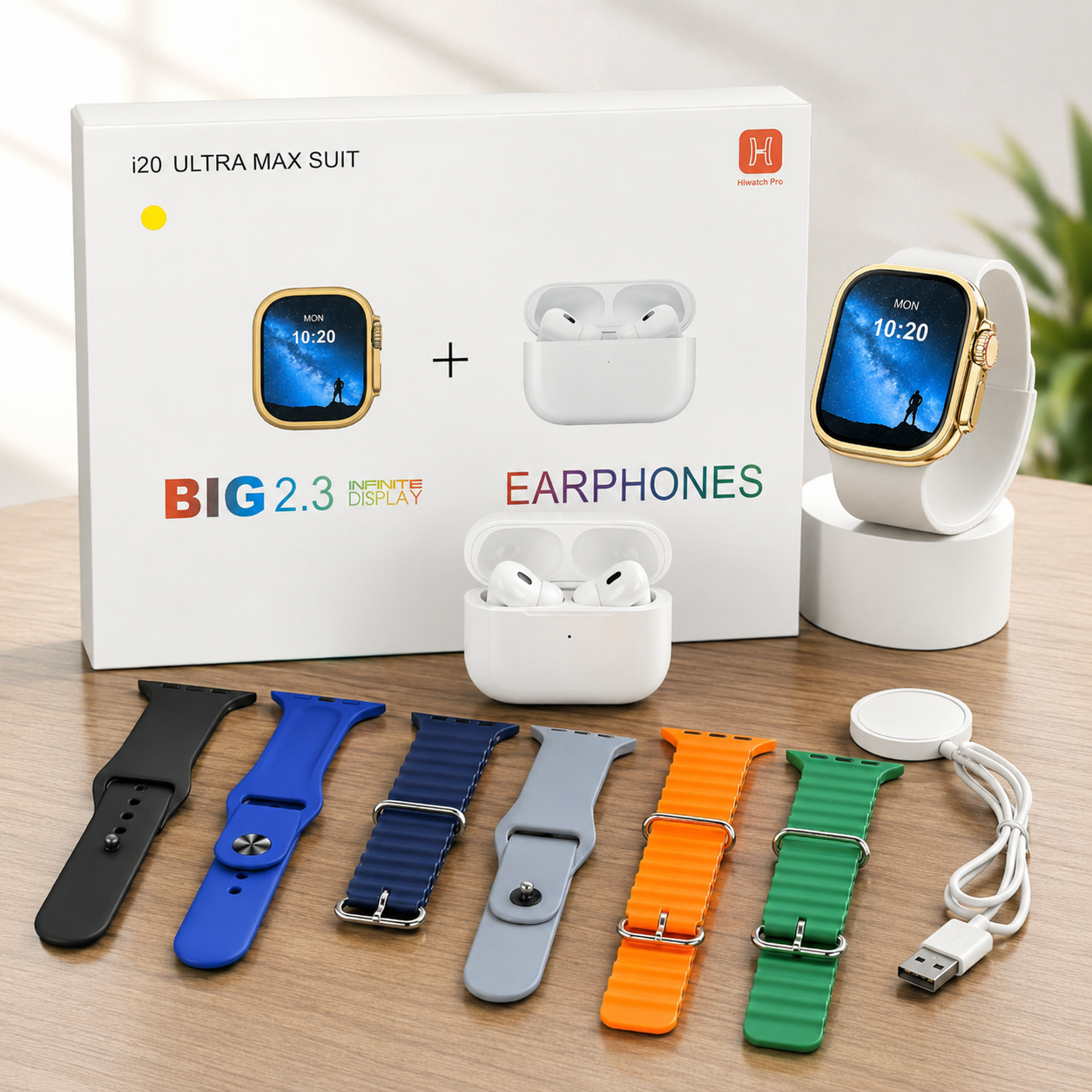 I20 Ultra Max Suit (10-in-1 Set) – Smartwatch & AirPods Combo