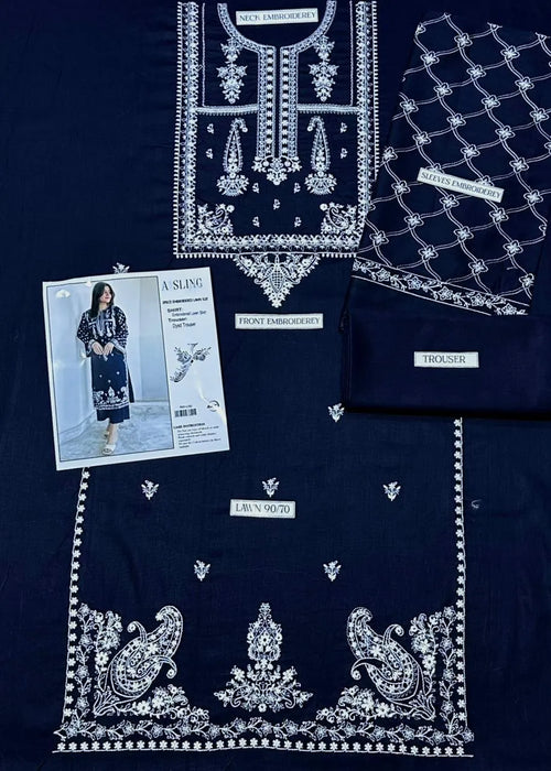 2 Pcs Lawn Embroidered Suit – Blue