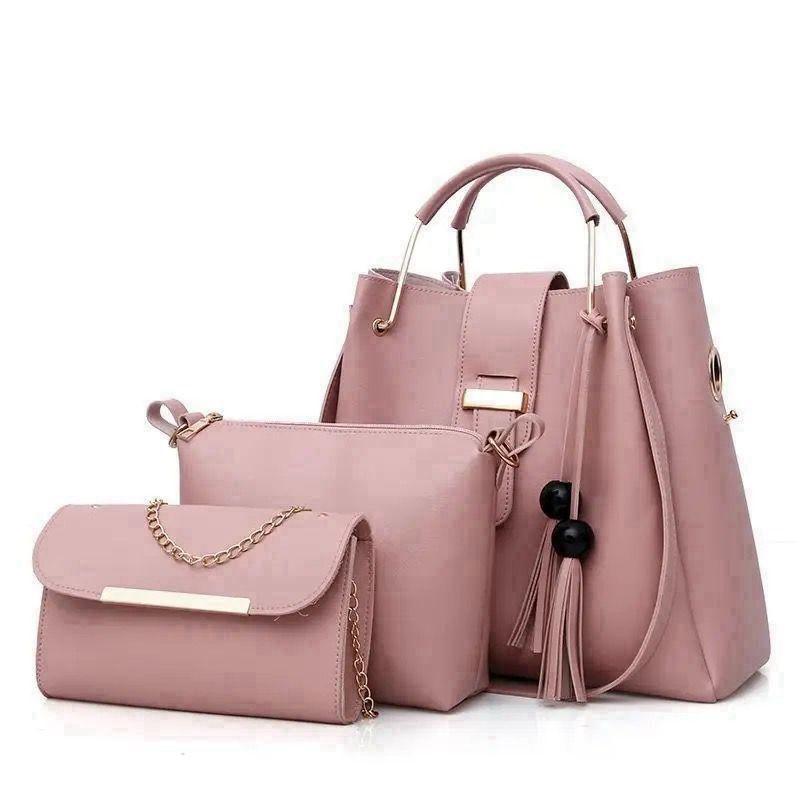 3 Pcs Women's PU Leather Handbag Set – Black