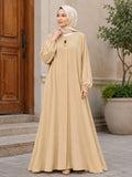 Premium Georgette Plain Maxi Abaya with Fancy Buckle – Beige