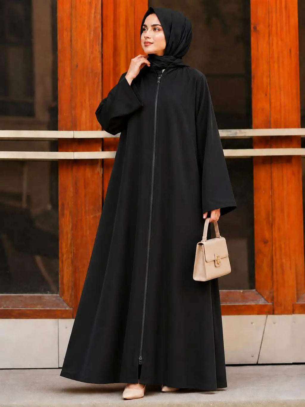 Classic Nida Plain Full Zip Abaya – Black