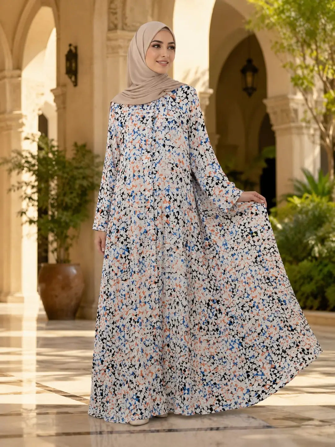 Crinkle-Free Georgette Printed Classic Abaya with Stoller – Multicolor
