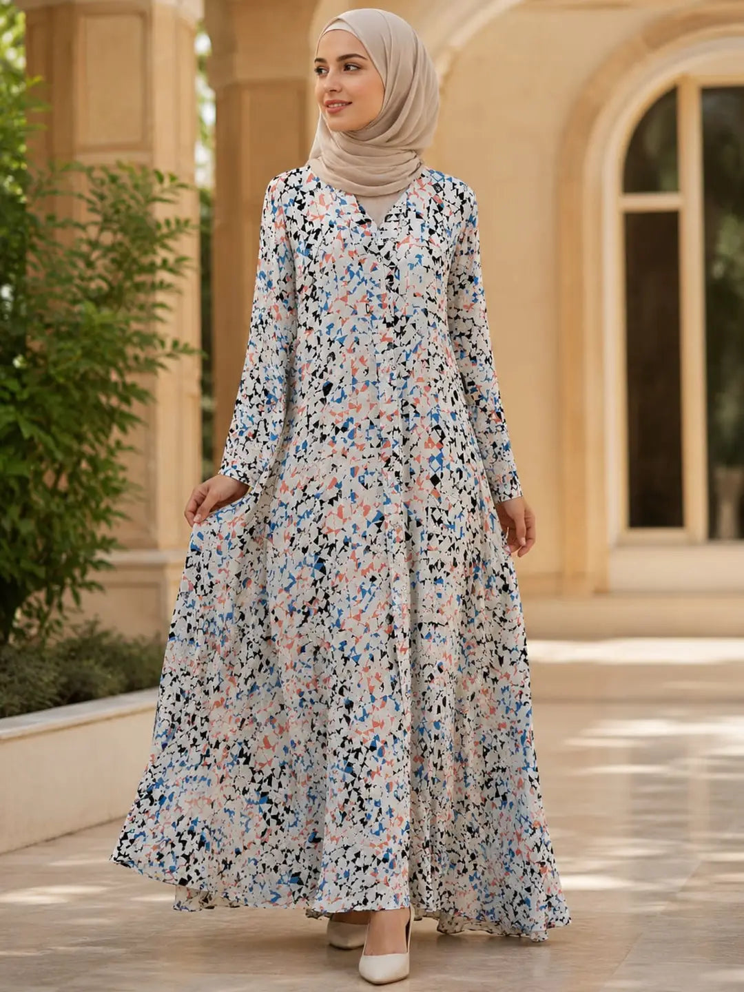 Crinkle-Free Georgette Printed Classic Abaya with Stoller – Multicolor