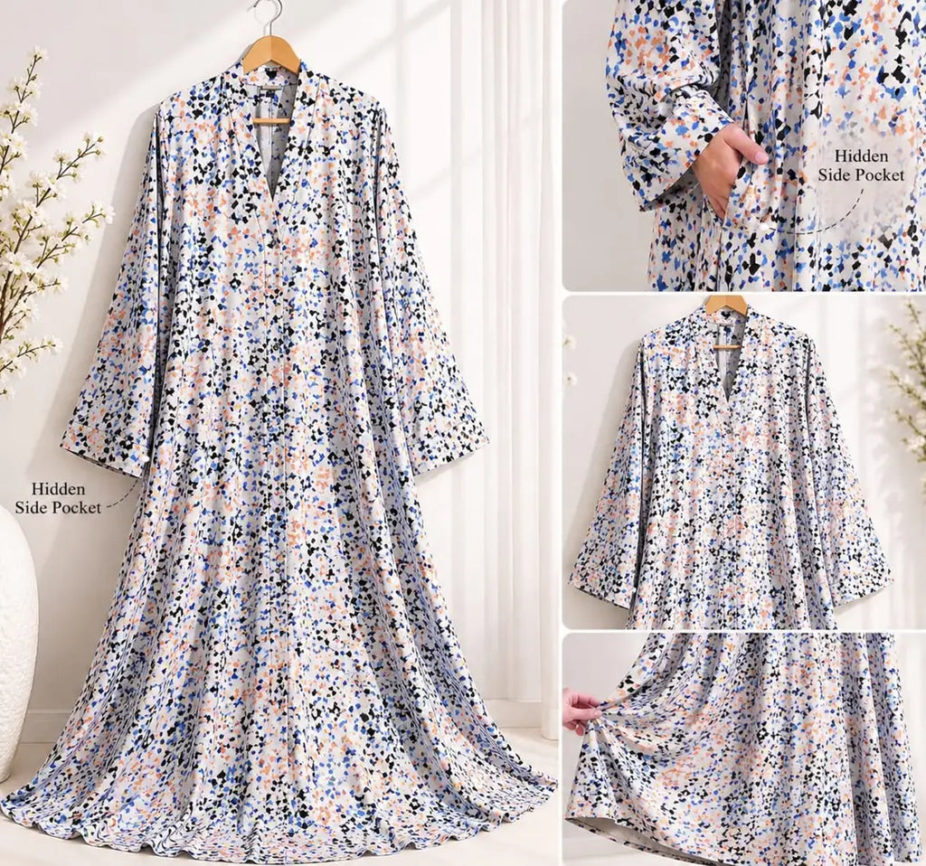 Crinkle-Free Georgette Printed Classic Abaya with Stoller – Multicolor