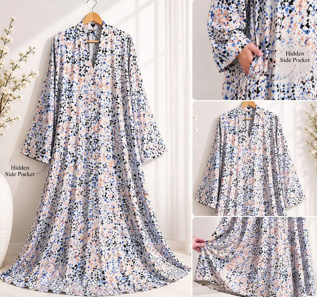 Crinkle-Free Georgette Printed Classic Abaya with Stoller – Multicolor
