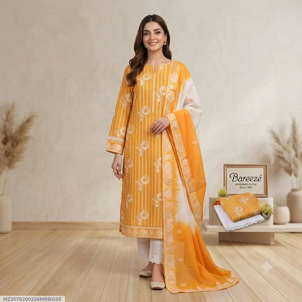 3 Pcs Lawn Embroidered Suit – Yellow