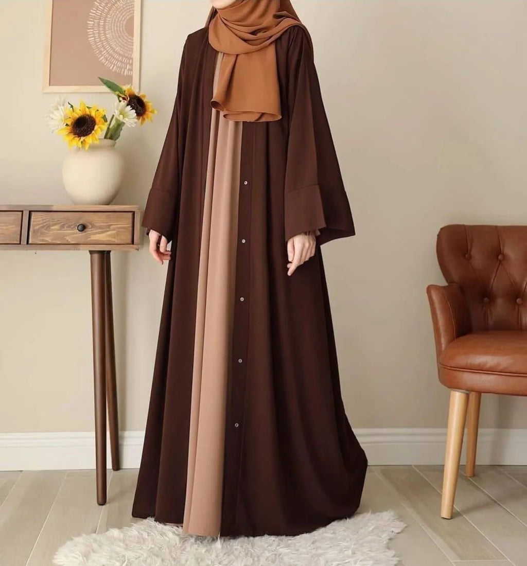 Chocolaty Brown Georgette Abaya with Detachable Stoller – Dual Tone Inner Style