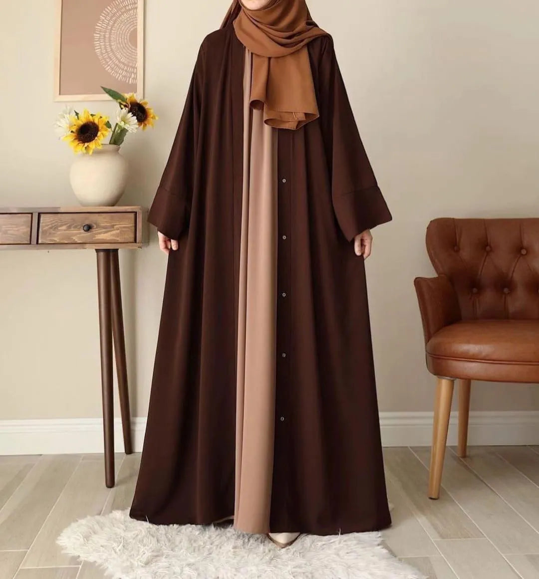Chocolaty Brown Georgette Abaya with Detachable Stoller – Dual Tone Inner Style