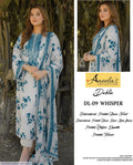 3 Pcs Lawn Embroidered Suit – White & Teal