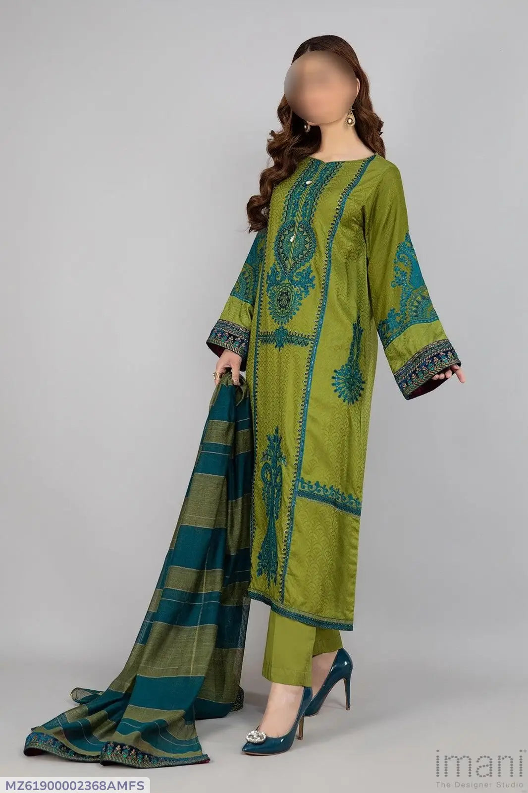 3 Pcs Lawn Embroidered Suit – Olive Green