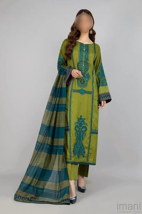 3 Pcs Lawn Embroidered Suit – Olive Green