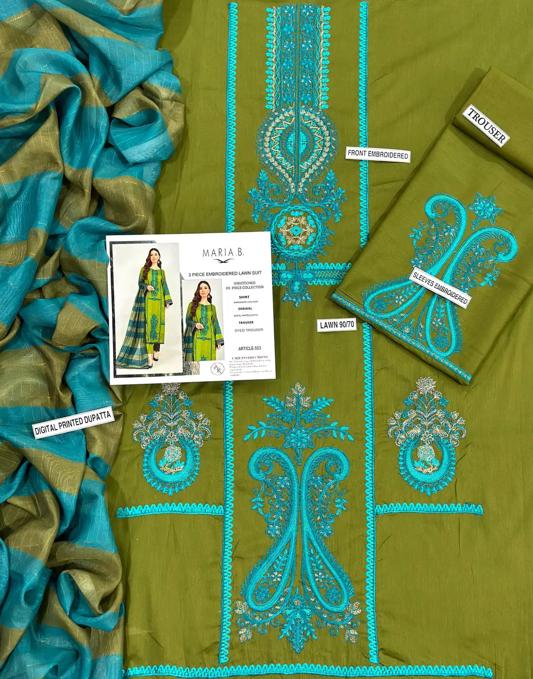 3 Pcs Lawn Embroidered Suit – Olive Green