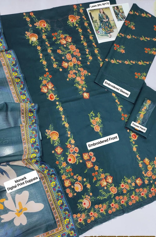 3 Pcs Lawn Embroidered Suit – Green Floral